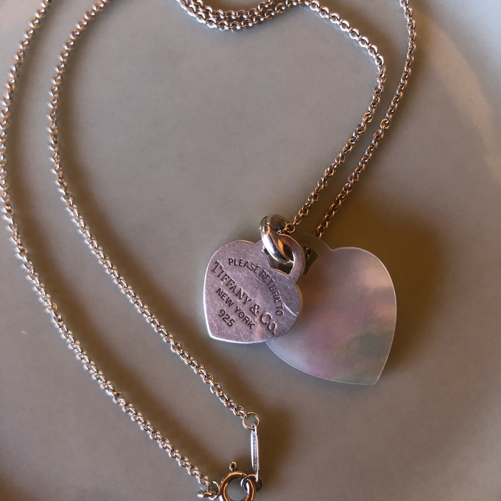 Tiffany & Co. Double Heart Tag 925 Sterling & Mother of Pearl Necklace - Picture 8 of 9